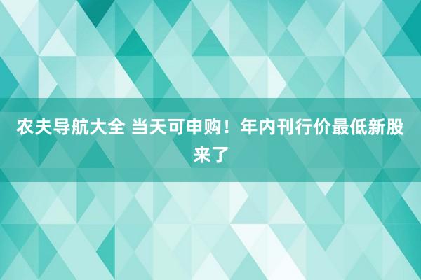 农夫导航大全 当天可申购！年内刊行价最低新股来了