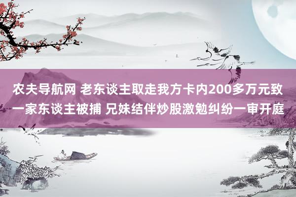 农夫导航网 老东谈主取走我方卡内200多万元致一家东谈主被捕 兄妹结伴炒股激勉纠纷一审开庭