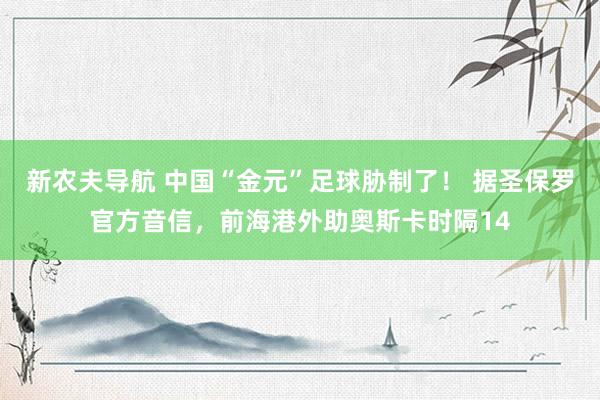 新农夫导航 中国“金元”足球胁制了！ 据圣保罗官方音信，前海港外助奥斯卡时隔14