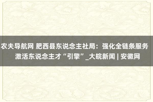 农夫导航网 肥西县东说念主社局：强化全链条服务   激活东说念主才“引擎”_大皖新闻 | 安徽网