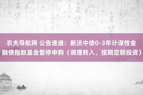 农夫导航网 公告速递：新沃中债0-3年计谋性金融债指数基金暂停申购（调理转入、按期定额投资）