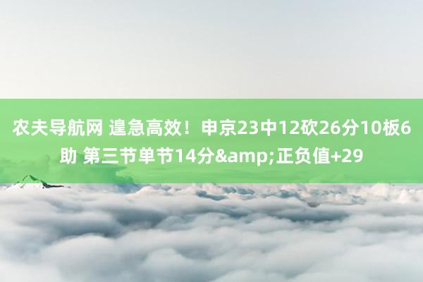 农夫导航网 遑急高效！申京23中12砍26分10板6助 第三节单节14分&正负值+29
