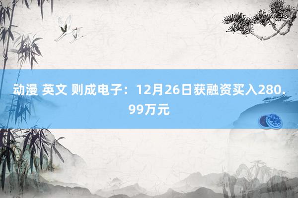 动漫 英文 则成电子：12月26日获融资买入280.99万元