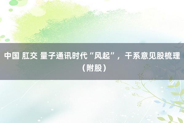 中国 肛交 量子通讯时代“风起”，干系意见股梳理（附股）