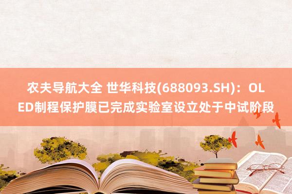 农夫导航大全 世华科技(688093.SH)：OLED制程保护膜已完成实验室设立处于中试阶段