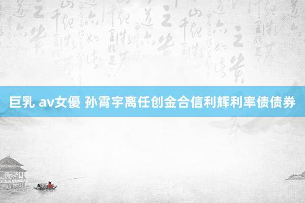 巨乳 av女優 孙霄宇离任创金合信利辉利率债债券