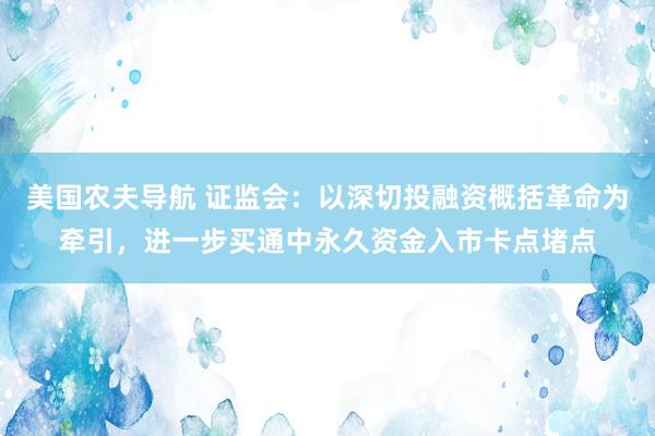 美国农夫导航 证监会：以深切投融资概括革命为牵引，进一步买通中永久资金入市卡点堵点