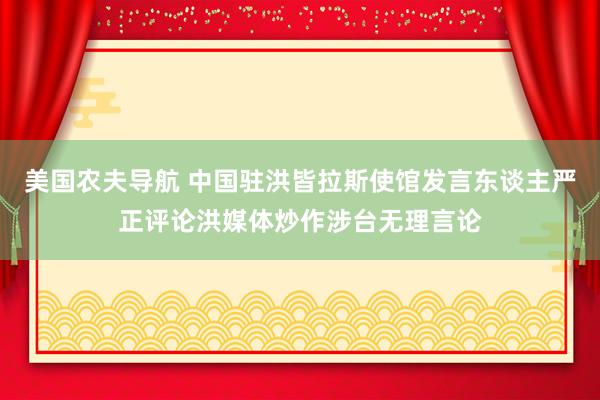 美国农夫导航 中国驻洪皆拉斯使馆发言东谈主严正评论洪媒体炒作涉台无理言论
