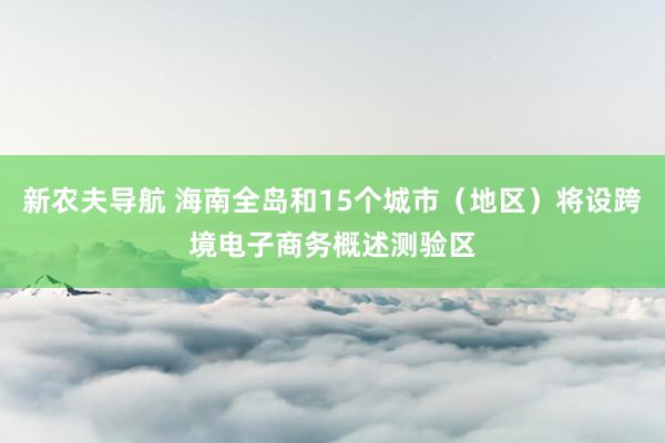 新农夫导航 海南全岛和15个城市（地区）将设跨境电子商务概述测验区